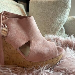 Guess Blush Suede Wedge Sandals